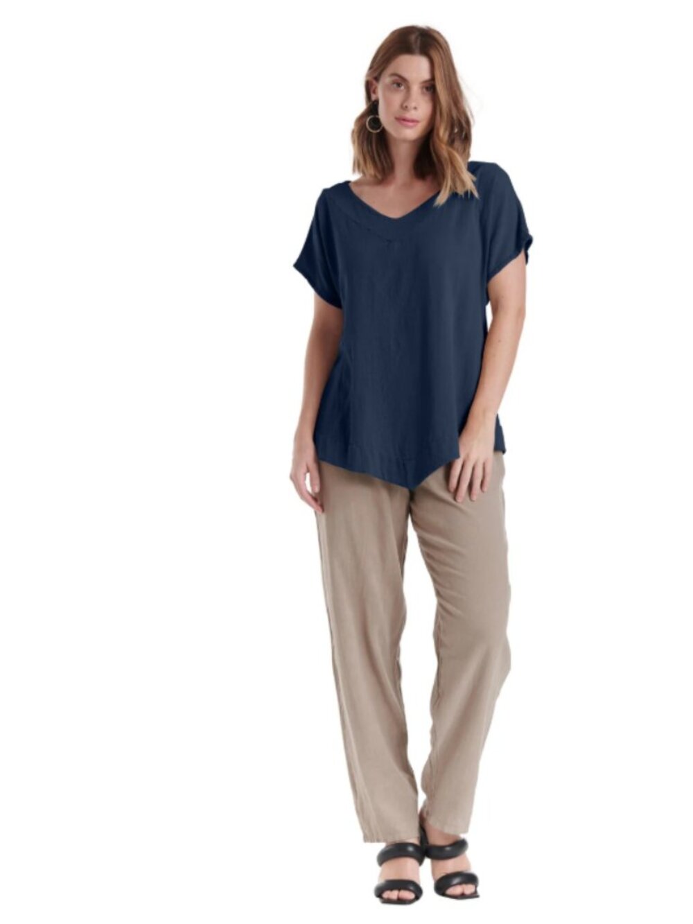 OH MY GAUZE! Venice Cotton Gauze Asymmetrical Hem Top Navy Lagenlook Coastal L